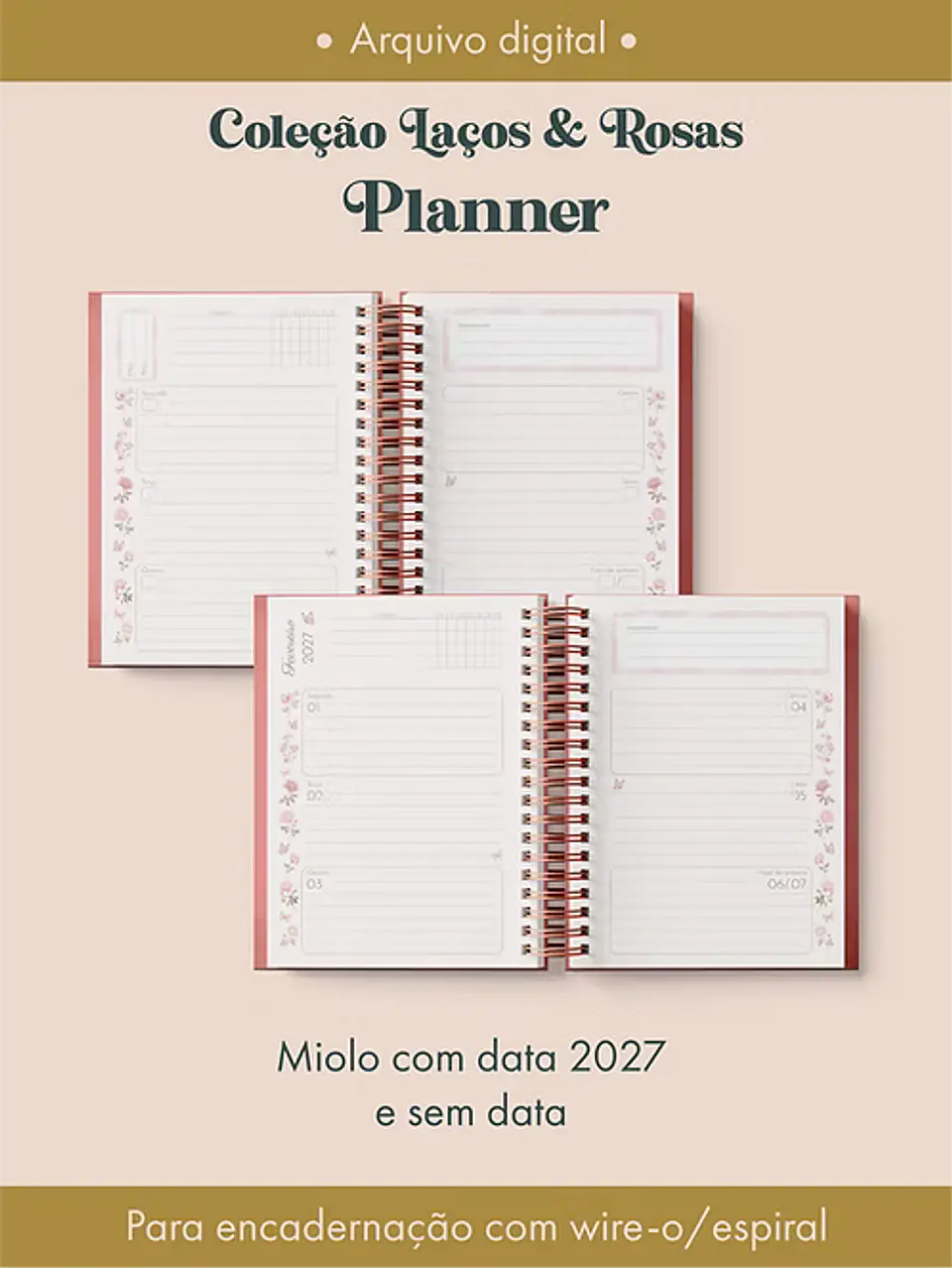 Planner Coleção Laços & Rosas Wire-o 2