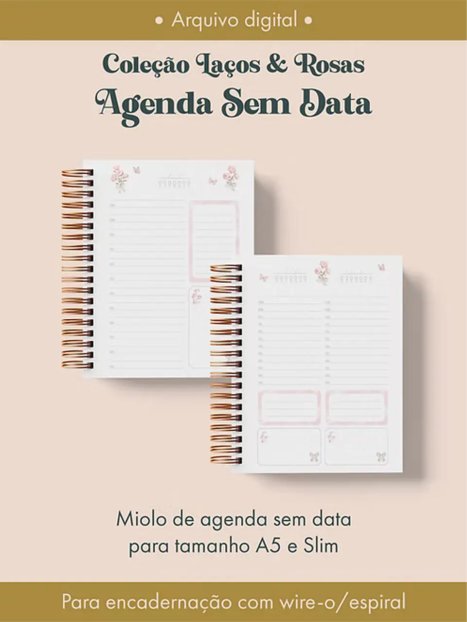 Agenda Sem Data Coleção Laços & Rosas Wire-o 3