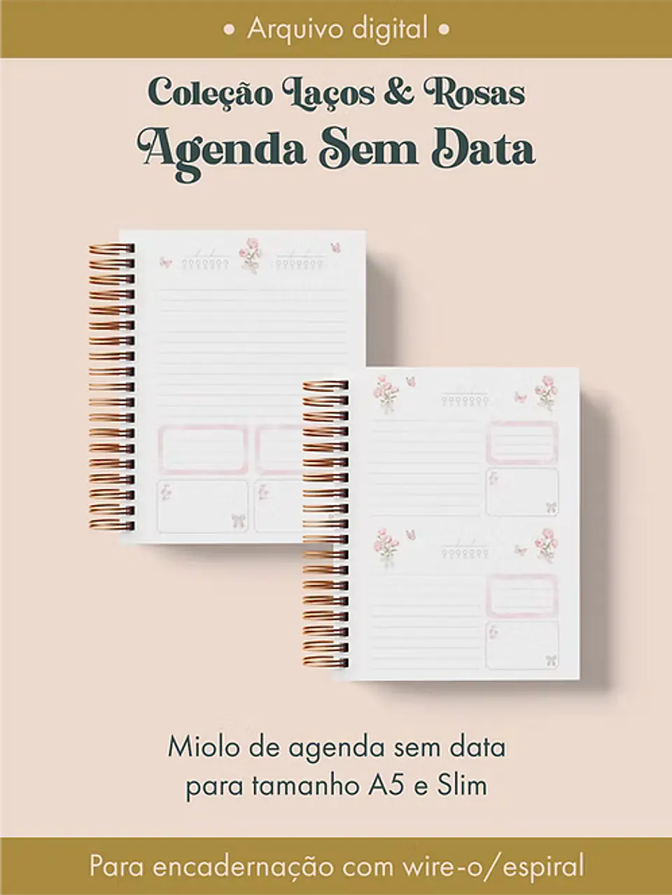 Agenda Sem Data Coleção Laços & Rosas Wire-o 2