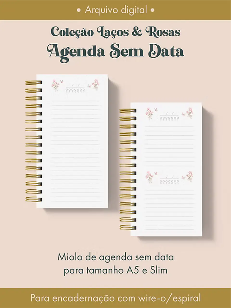 Agenda Sem Data Coleção Laços & Rosas Wire-o 5