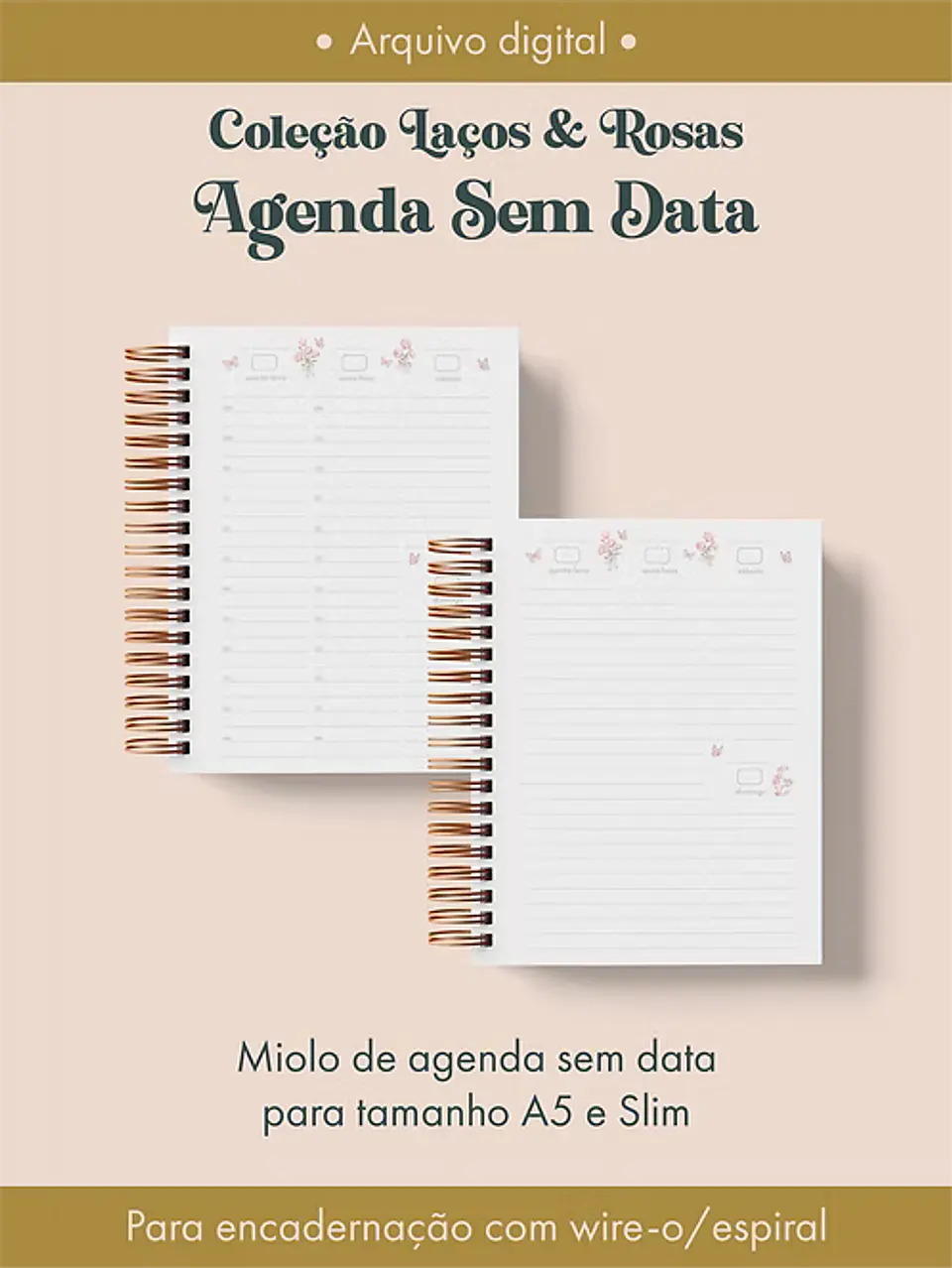 Agenda Sem Data Coleção Laços & Rosas Wire-o 6