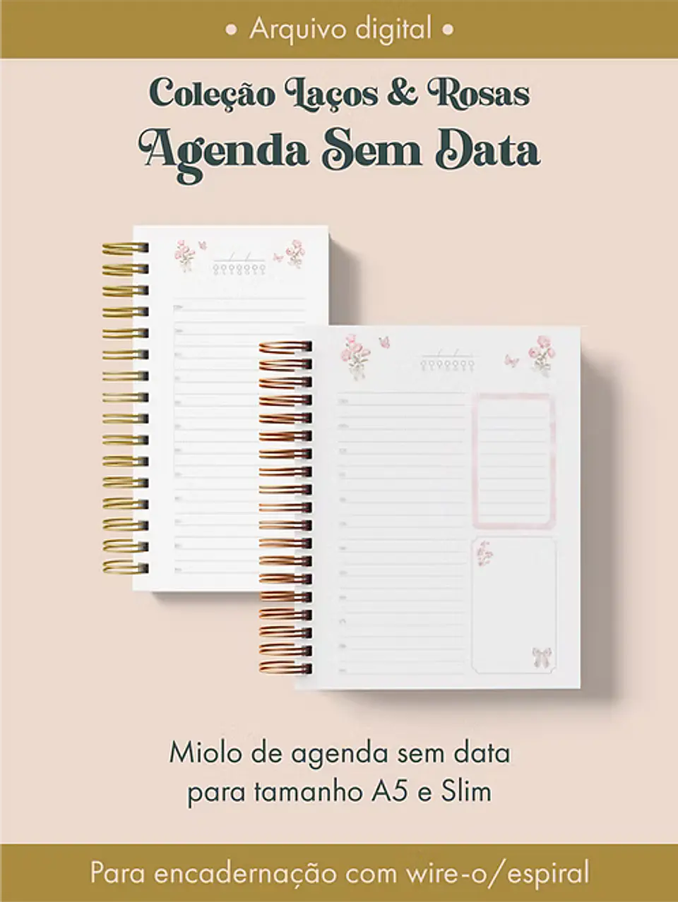Agenda Sem Data Coleção Laços & Rosas Wire-o 1