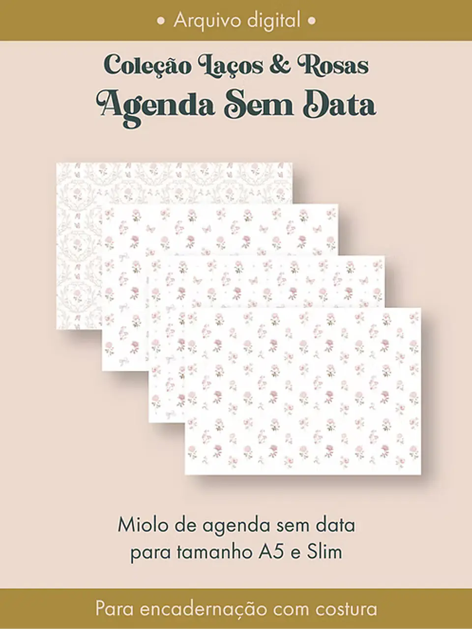 Agenda Sem Data Coleção Laços & Rosas Costura 3