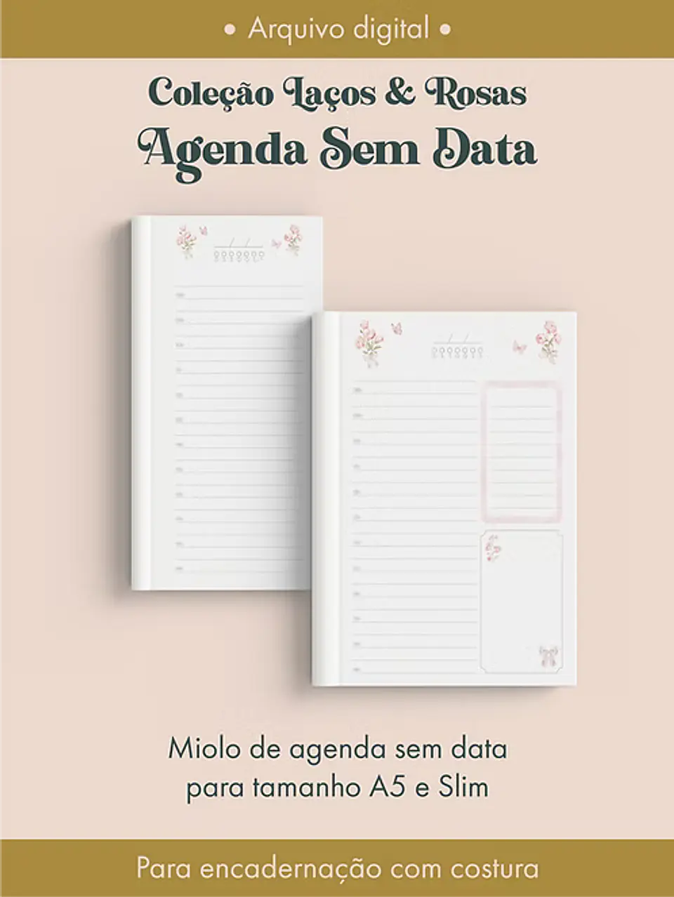 Agenda Sem Data Coleção Laços & Rosas Costura 1