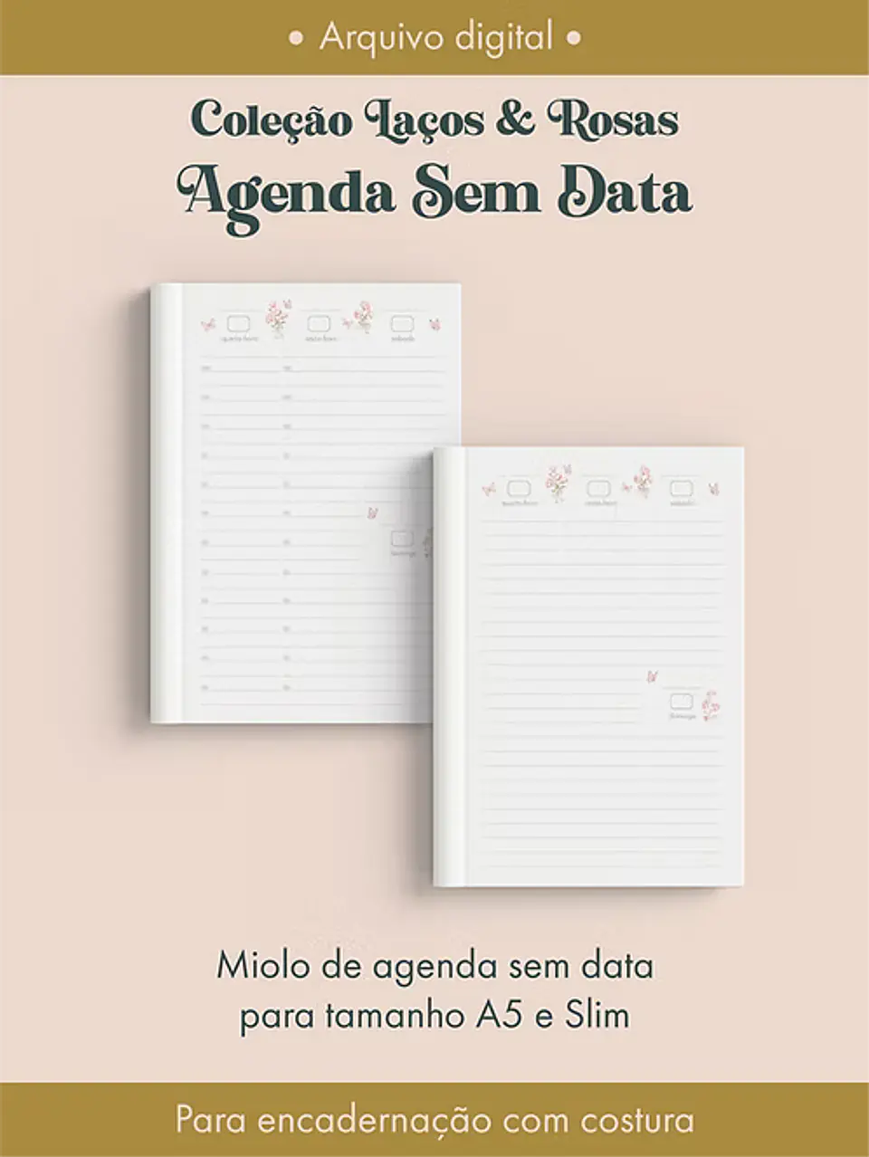 Agenda Sem Data Coleção Laços & Rosas Costura 6