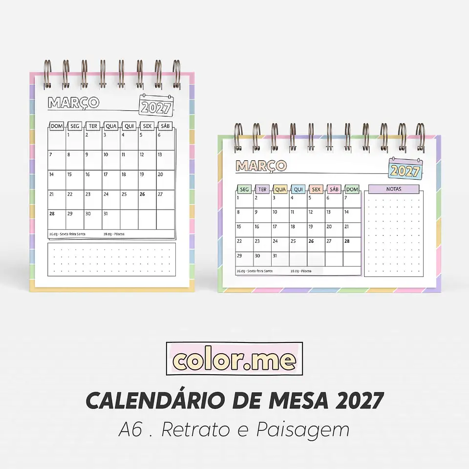Calendário de Mesa 2027 Color.me – A6 Retrato e Paisagem 1