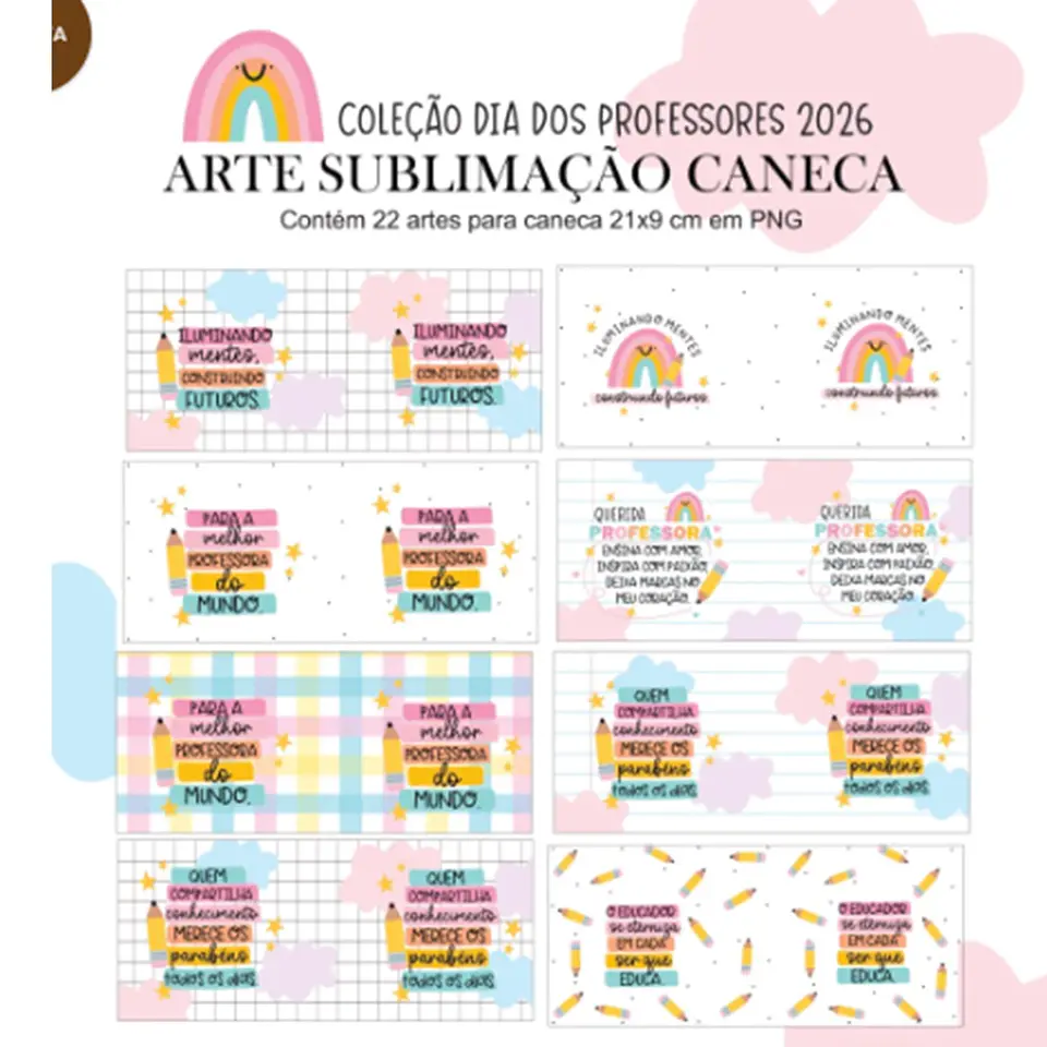 Arte digital SUBLIMAÇÃO Dia dos Professores 2026 Arco-íris 1