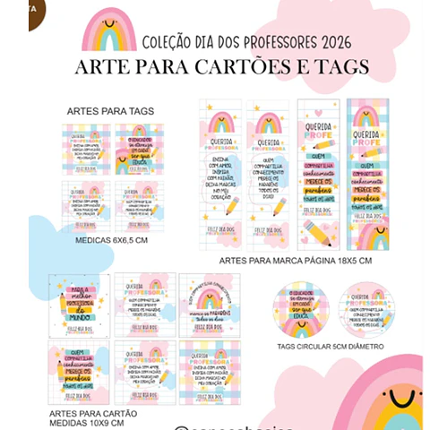 Arte Digital CARTÕES E TAGS Dia dos Professores Arco-íris 2026