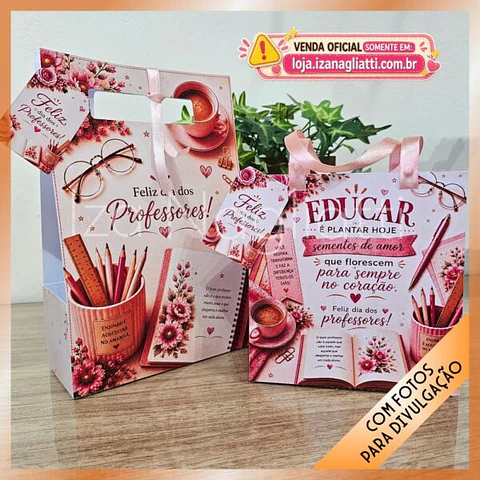 Kit 5 Embalagens presente em tons rosa – Dia dos professores