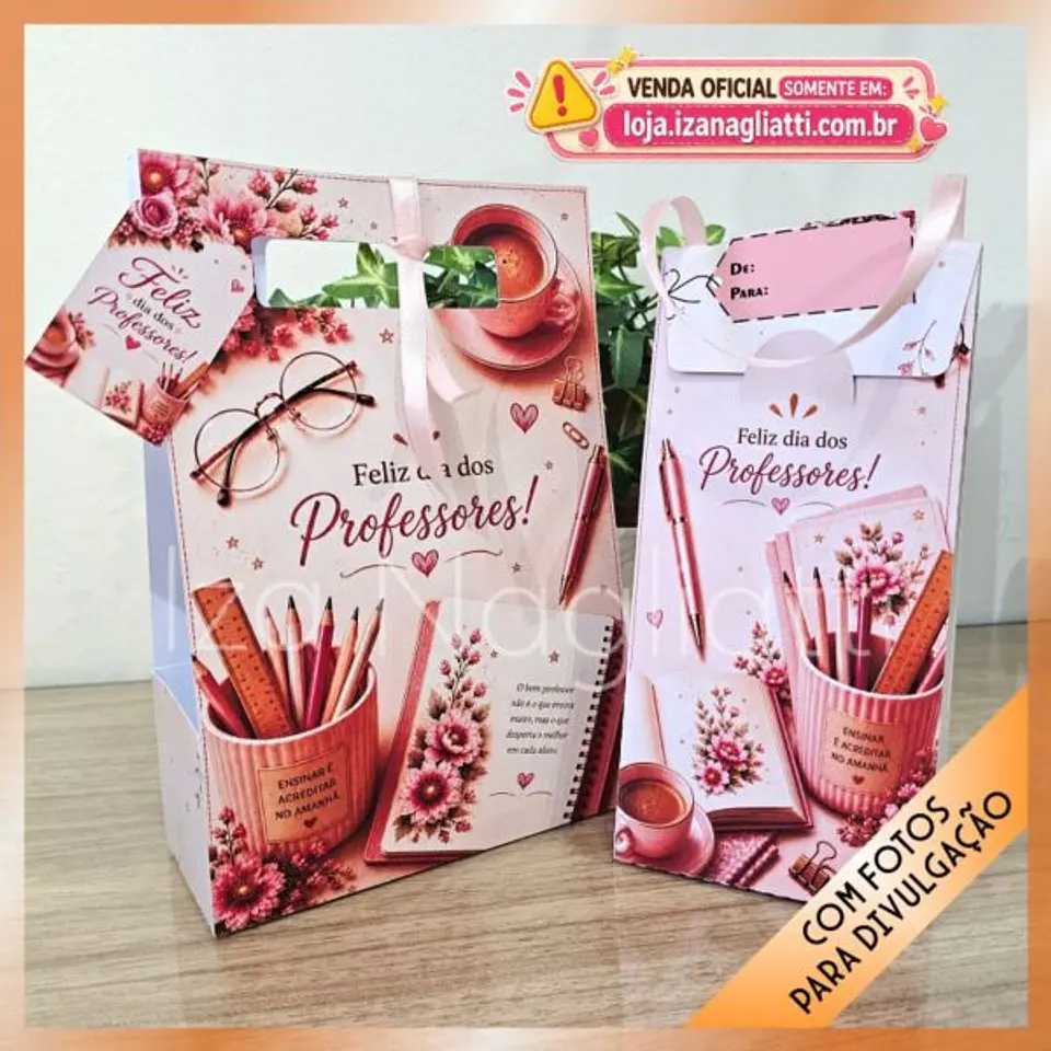 Kit 5 Embalagens presente em tons rosa – Dia dos professores 3