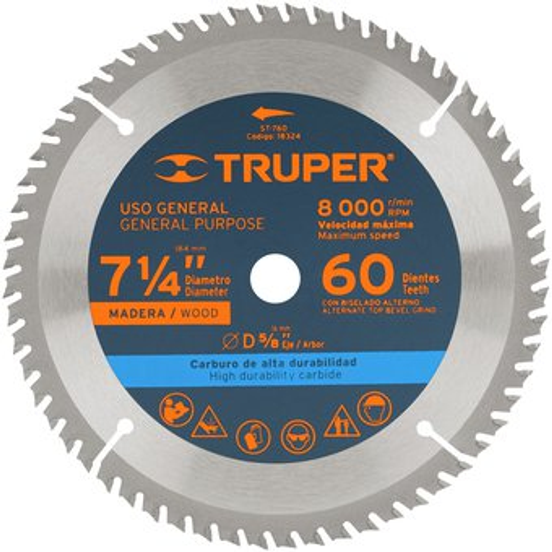 Disco Sierra Circular 7 1/4 60 Dientes Truper Cod. 18324 1