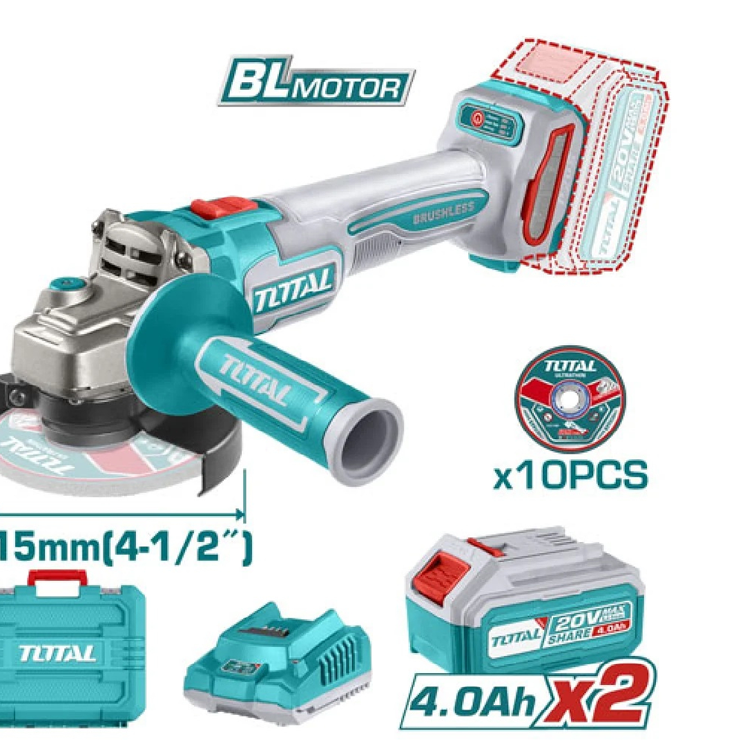 Esmeril 115mm Inalambrico 20v Maleta Carg + Bateria Total 1