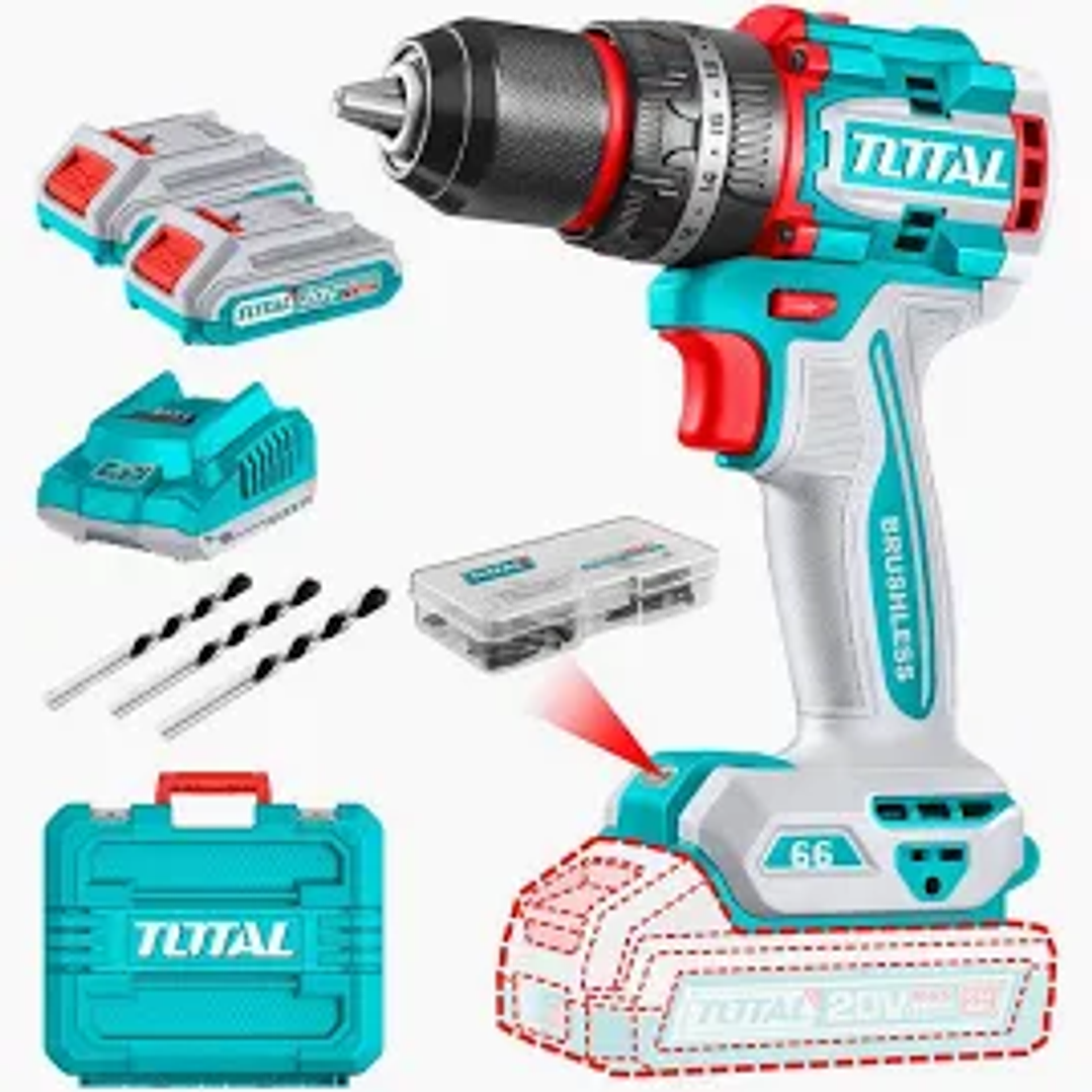 TALADRO PERCUTOR INALAMBRICO 20V C/ BATERIAS  TOTAL COD. 200215 1