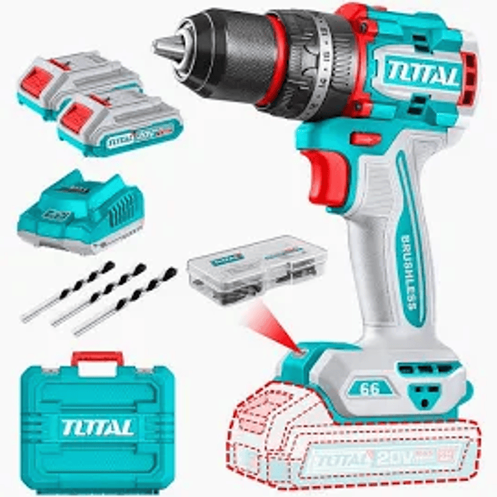 TALADRO PERCUTOR INALAMBRICO 20V C/ BATERIAS  TOTAL COD. 200215 1