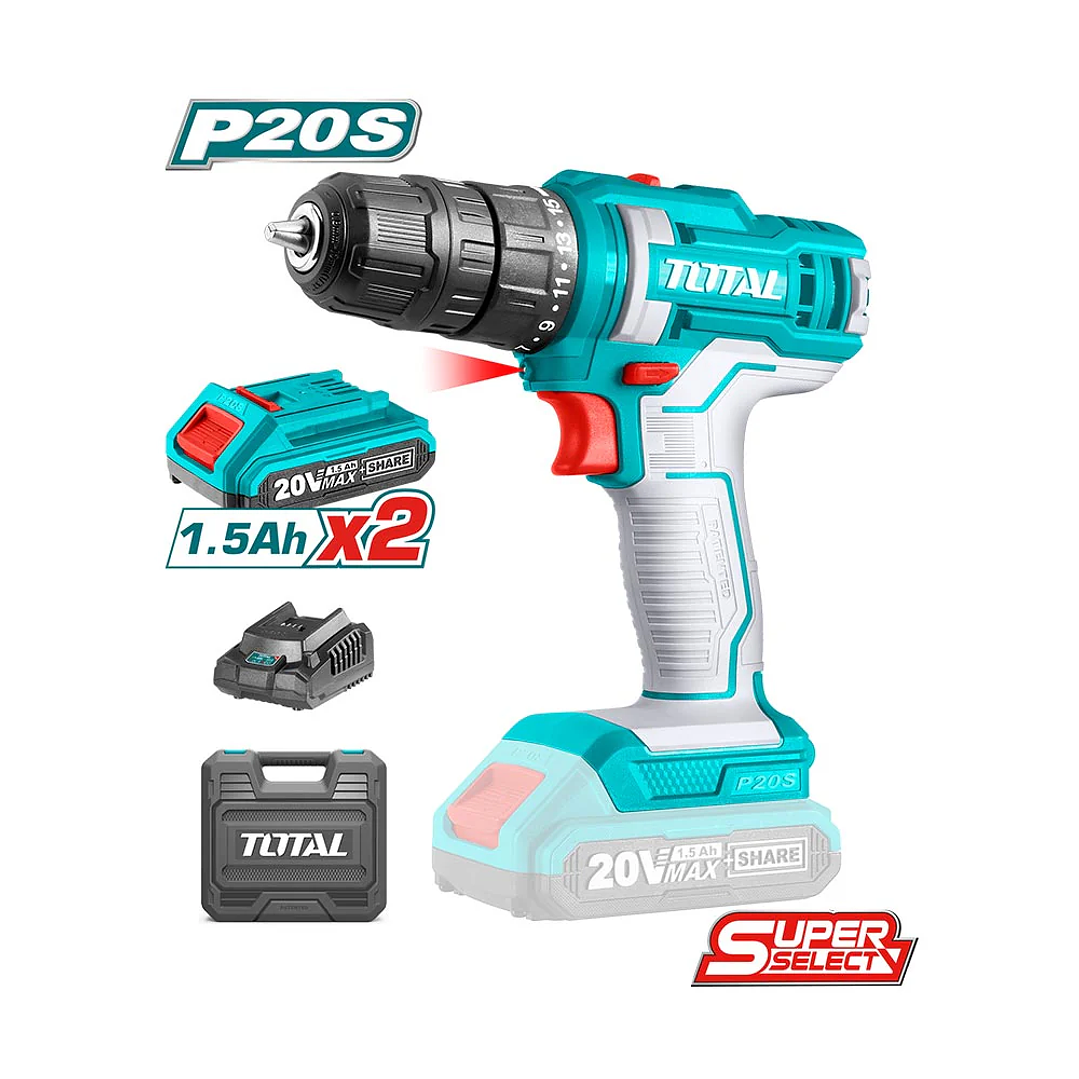 TALADRO PERCUTOR INALAMBRICO 12V 10MM + 2 BATERIAS TOTAL COD. LI1222  1