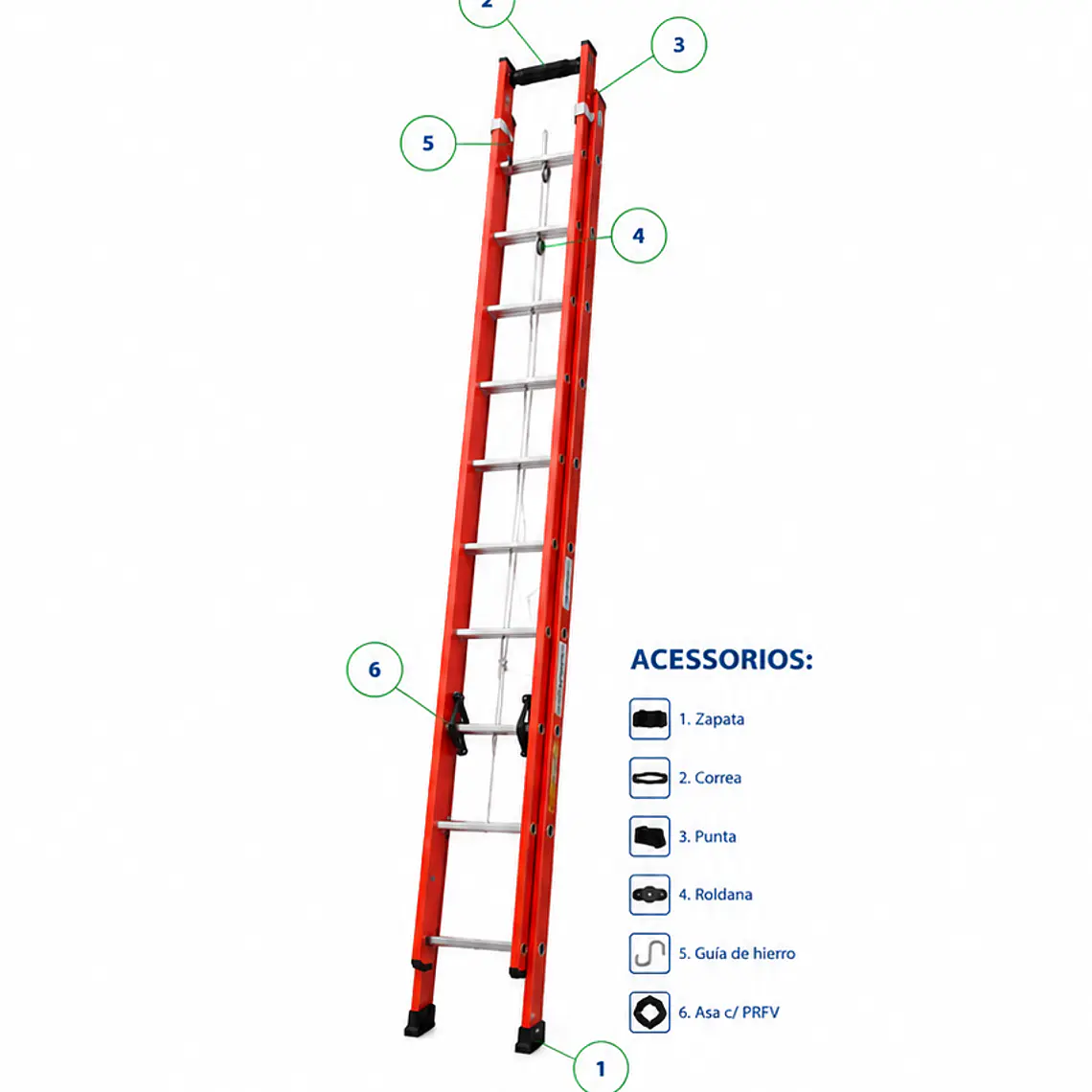 ESCALERA TELESCÓPICA FIBRA DE VIDRIO 26 PELDAÑOS 7.70 MT EFV-23 (Certificación ANSI) 1