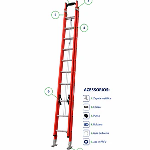 ESCALERA TELESCÓPICA FIBRA DE VIDRIO 24 PELDAÑOS 7.20 MT PAR-24 (Certificación ANSI)