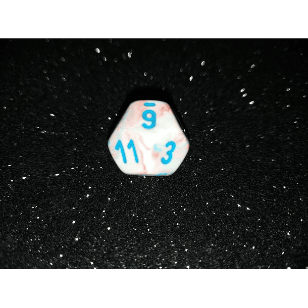 Dado 12 caras - Chessex - Blanco detalles rosa
