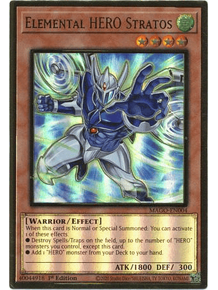 Elemental HERO Stratos (Alternate Art) - MAGO-EN004 - Premium Gold Rare 
