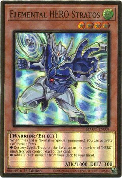 Elemental HERO Stratos (Alternate Art) - MAGO-EN004 - Premium Gold Rare 