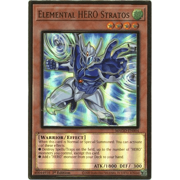 Elemental HERO Stratos (Alternate Art) - MAGO-EN004 - Premium Gold Rare 