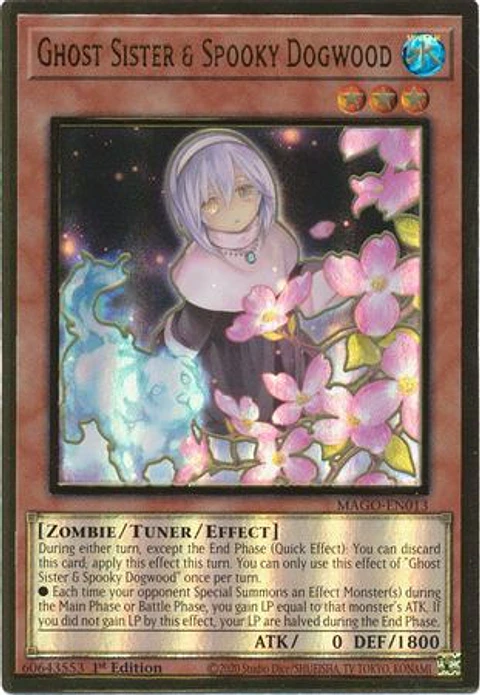 Ghost Sister & Spooky Dogwood (Alt Art) - MAGO-EN013 - Premium Gold Rare 