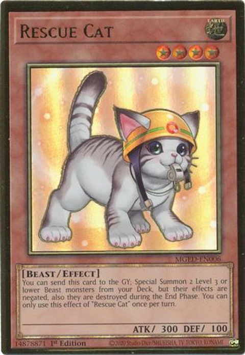 Rescue Cat (alternate art) - MGED-EN006 - Premium Gold Rare 