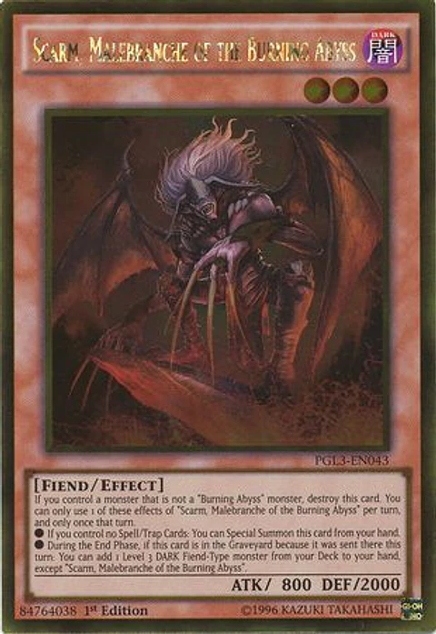 Scarm, Malebranche of the Burning Abyss - PGL3-EN043 - Gold Rare 