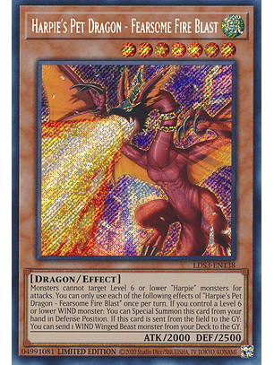 Harpie's Pet Dragon - Fearsome Fire Blast - LDS3-EN138 - Secret Rare