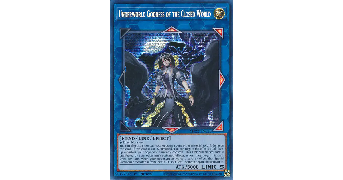 Yu-Gi-Oh! Karte „Underworld Goddess Of The Closed World“ – Prismatic Secret Rare, 1. Auflage