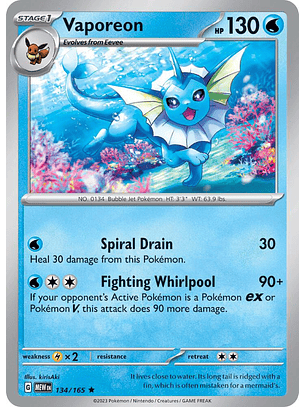 Vaporeon - 134/165 - Holo Rare - MEW 