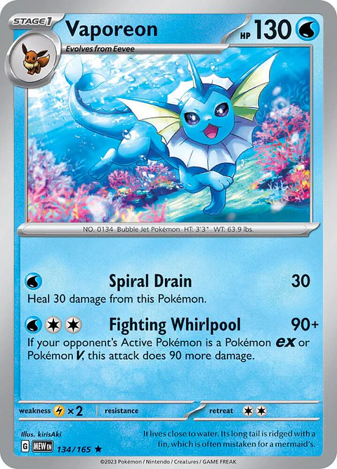 Vaporeon - 134/165 - Holo Rare - MEW 
