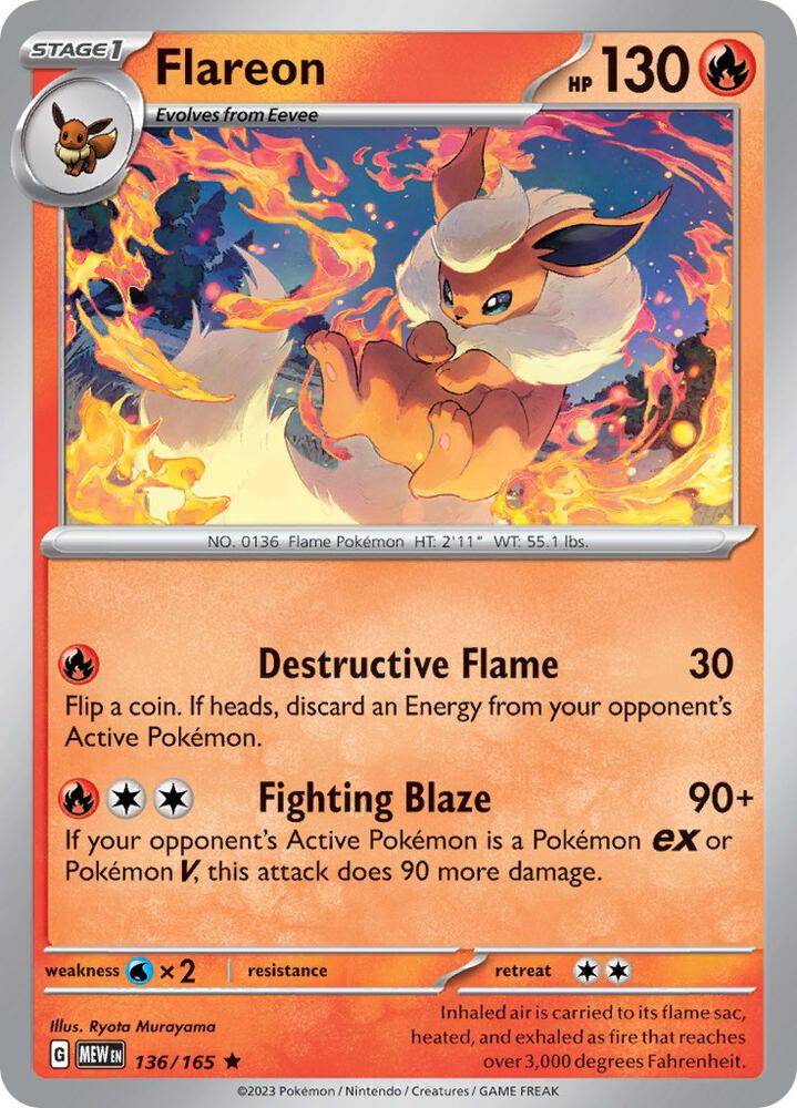 Flareon - 136/165 - Holo Rare - MEW  1
