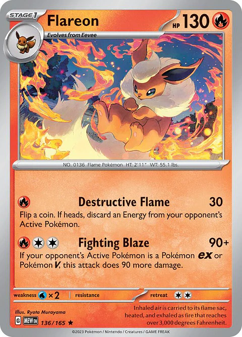 Flareon - 136/165 - Holo Rare - MEW 