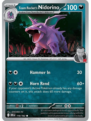 Team Rocket's Nidorino - 118/182 - Common - DRI 