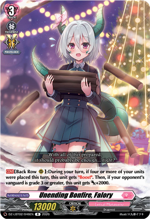 Unending Bonfire, Falory - DZ-LBT02/046EN - Rare 