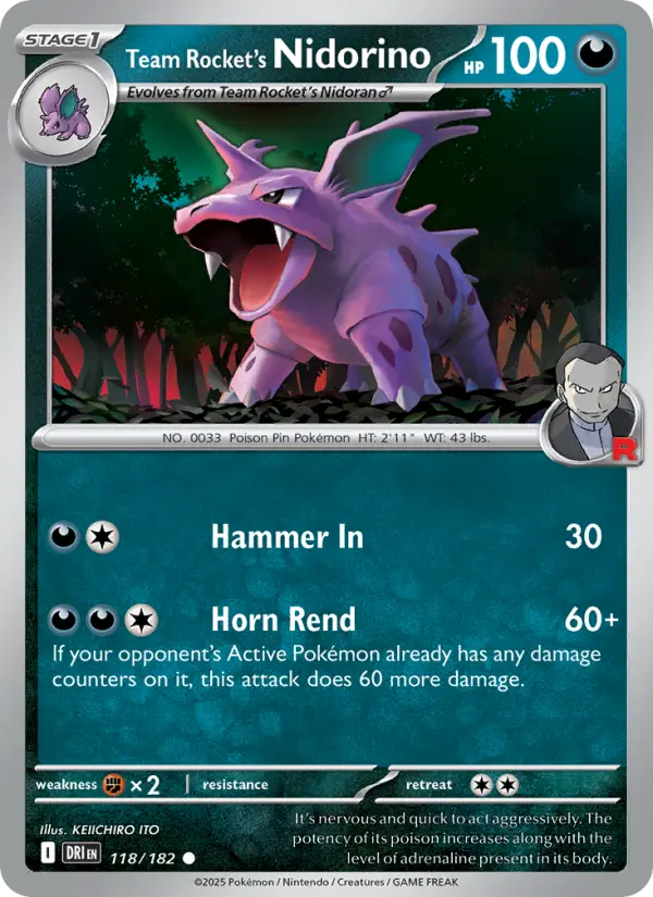 Team Rocket's Nidorino - DRI-118 - Holo reverse 1