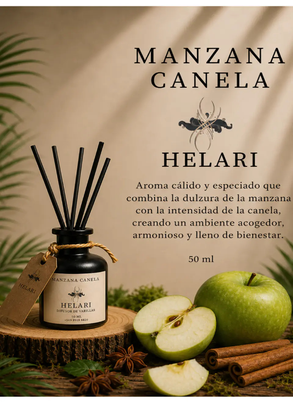 Difusor Ambiental con Varillas Manzana Canela 1