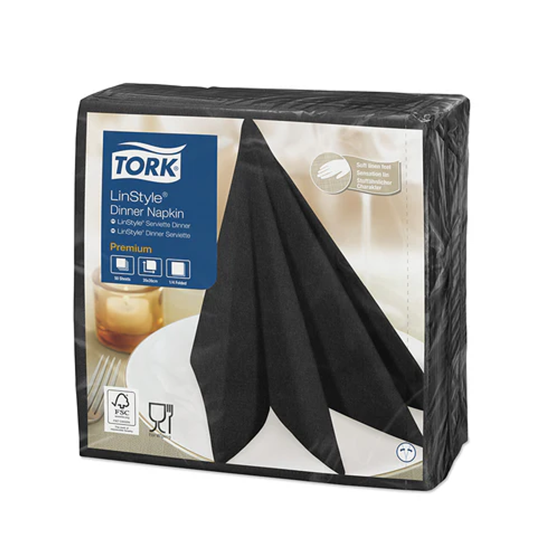 SERVILLETAS MESA 40X40 NEGRA PAQ 12 200 HS 1