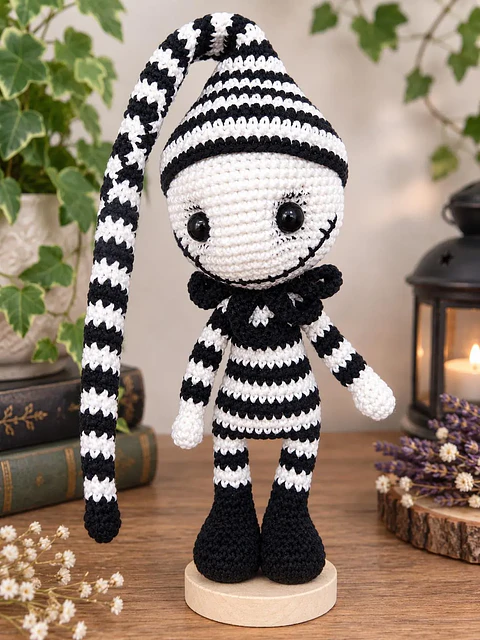 Jack Gótico em Crochet – Boneco Artesanal com Suporte
