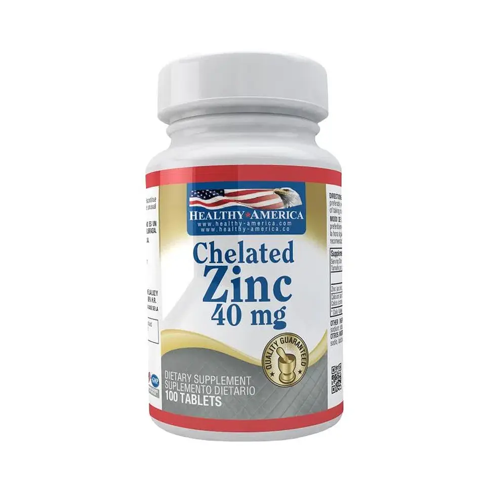 Chelated 40Mg (Zinc Gluconate) 100Capsules Healthy America 1