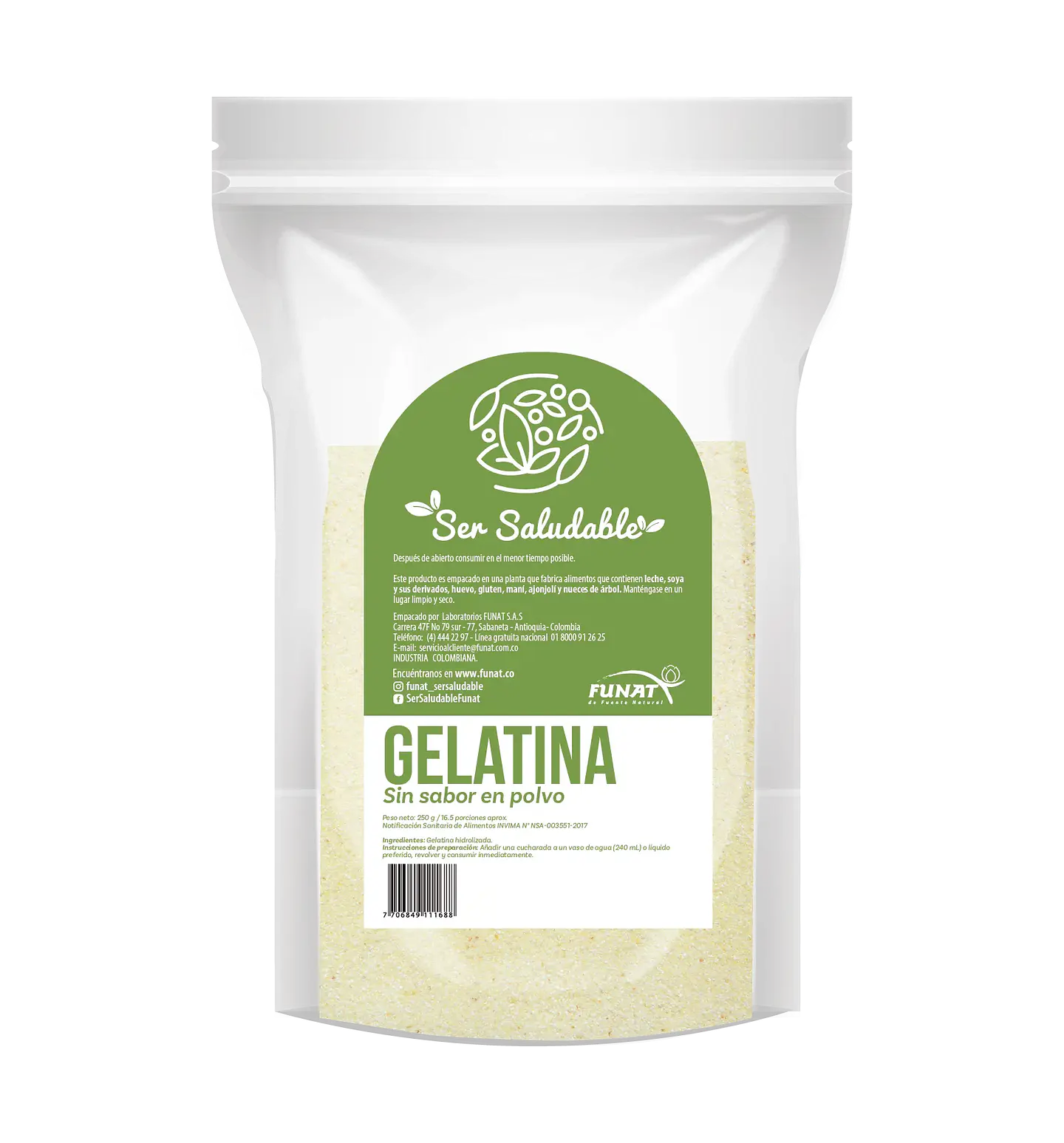 Gelatina Sin Sabor 250G Laboratorios Funat 1