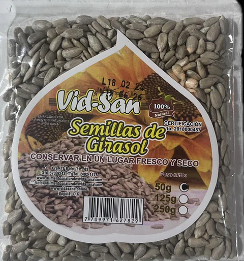 Semillas De Girasol 50G Alimentos Naturales Vida Sana