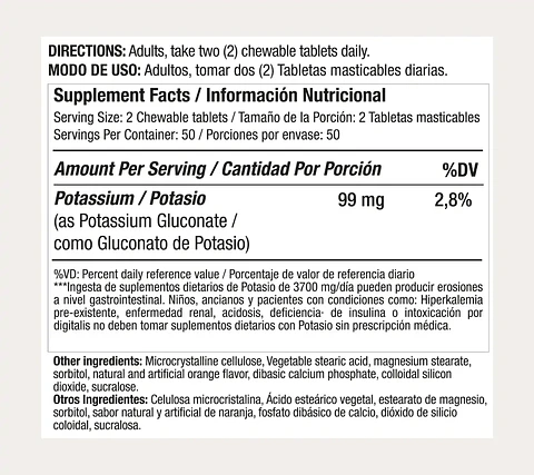 Potasio 595 Mg Masticable 100 Tabletas Medical Green