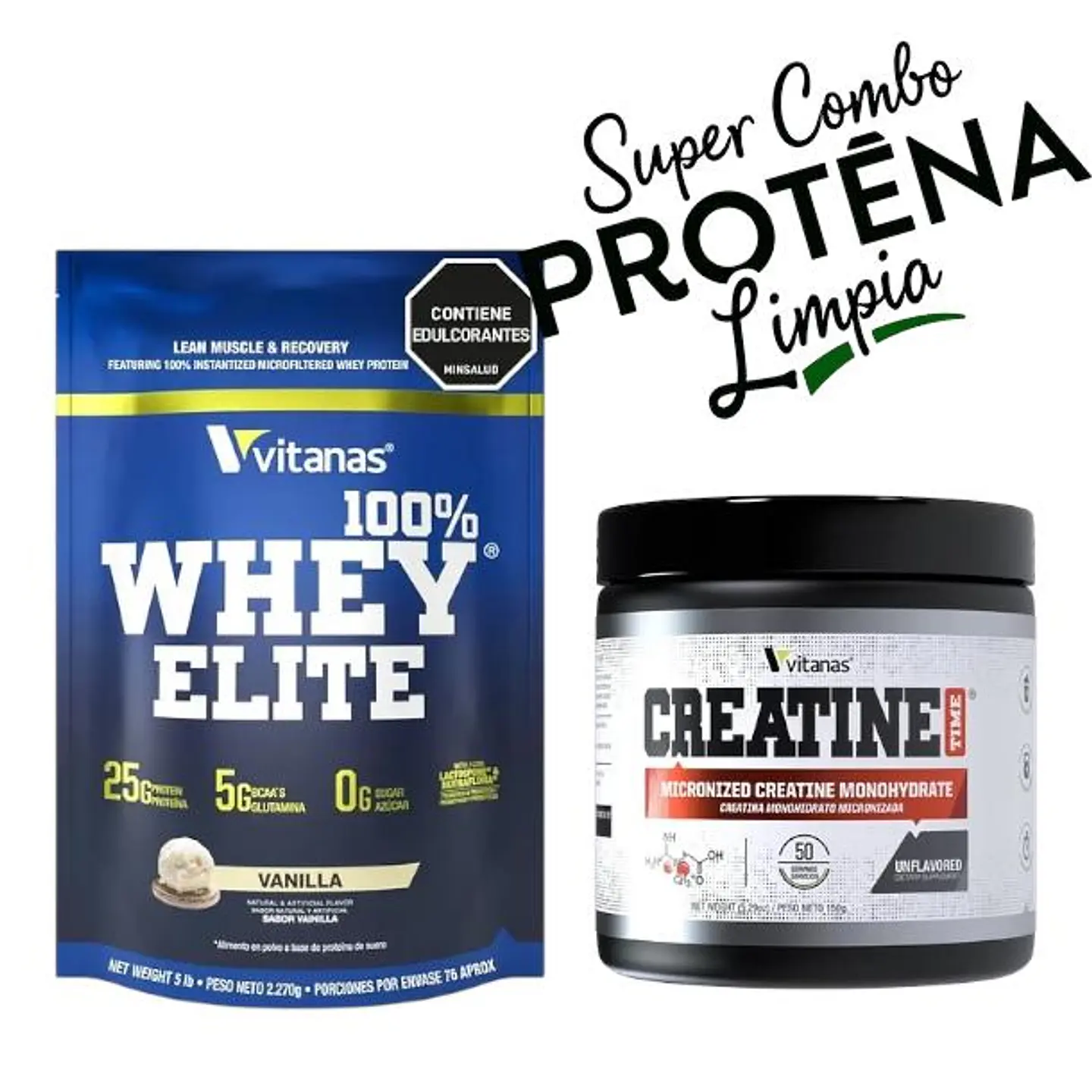 Super Combo Proteína Limpia 5 Libras Whey Elite + Creatina Monohidratada 150g - Vitanas 1