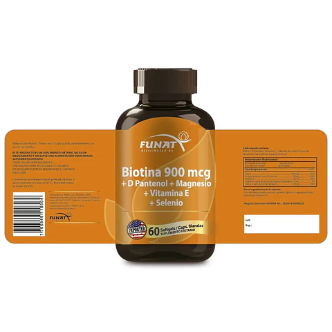 Biotina 900 mcg + D Pantenol 60 Sofgetls Funat