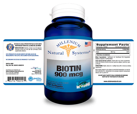 Biotina 900 mcg 100 Sofgetls Natural Systems