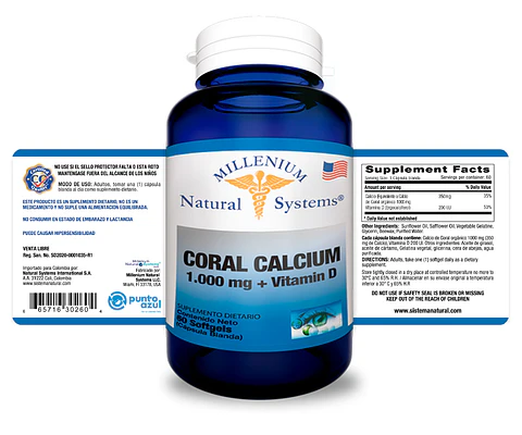 Coral Calcium 1000 mg + Vitamina D 60 Sofgetls Natural Systems
