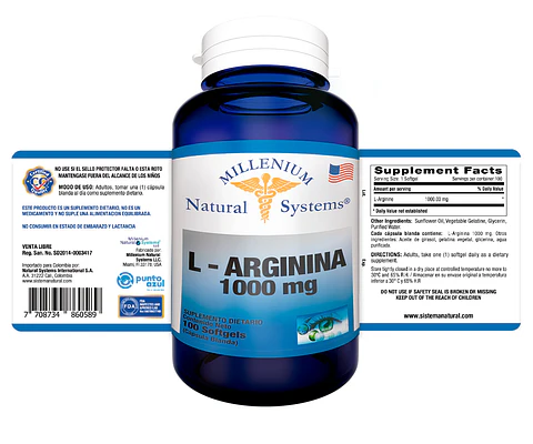 L-Arginina 1000 mg 100 Sofgetls Natural Systems