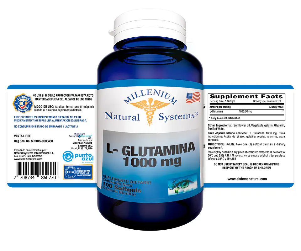 L-Glutamina 1000 mg 60 Sofgetls Natural Systems 2